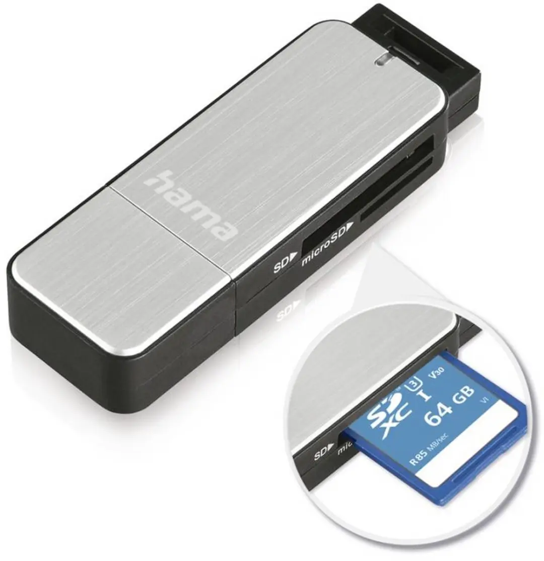 Hama USB 3.0 card reader SD/Micro SD, zilver
