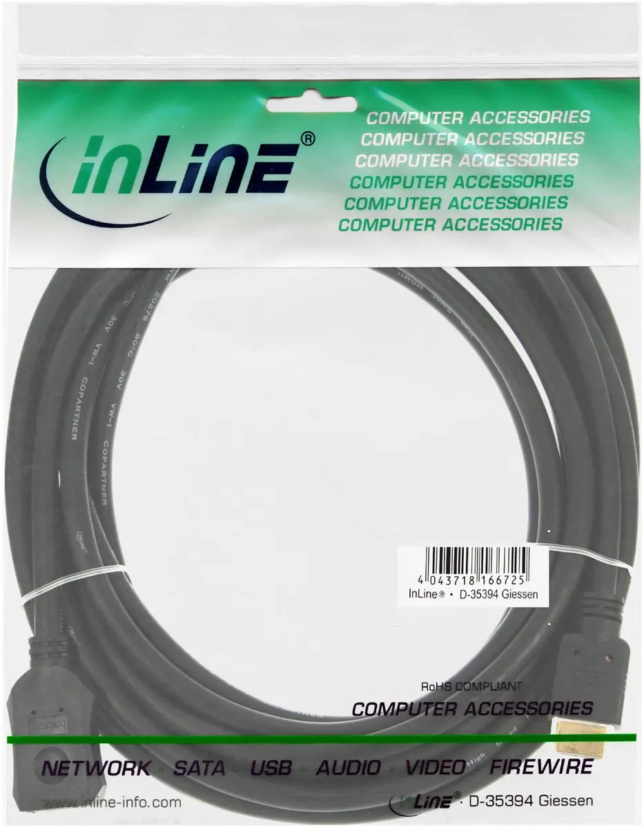 InLine HDMI High Speed Verlengkabel 5m - Zwart