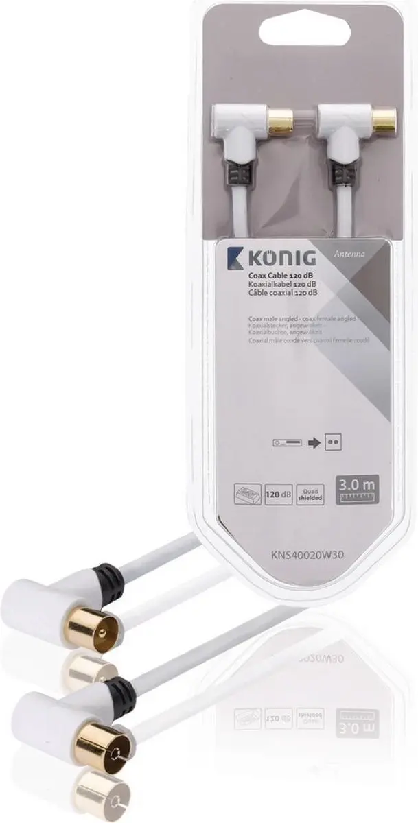 Konig Coax Kabel 120dB Haaks-Male naar Haaks-Vrouwelijk 3m