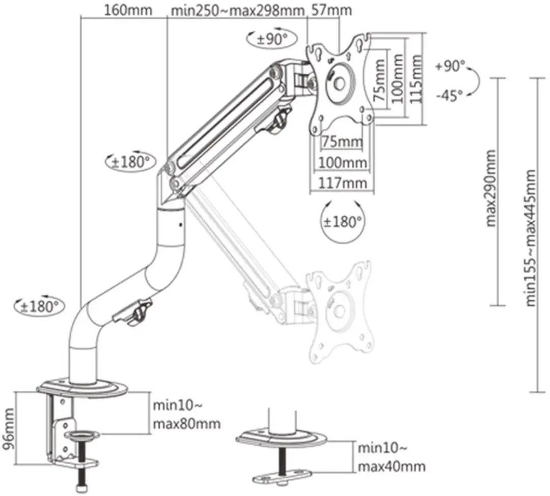 Gembird MA-DA1-02 Monitorarm Dubbele Monitoren 17-32" - 9 kg - Zwart