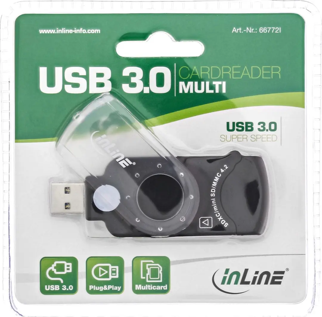 InLine Mobile Card Reader USB 3.0 - SD/SDHC/SDXC/microSD - Zwart