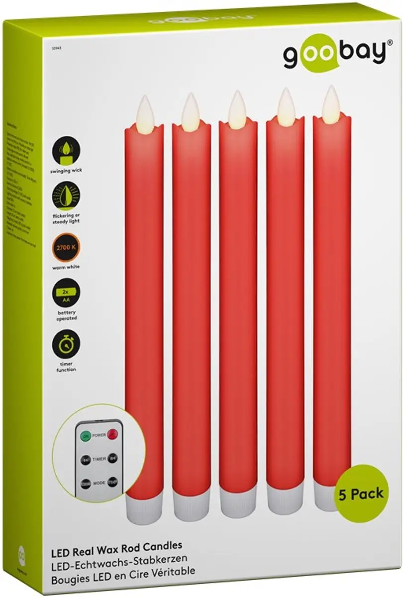 Goobay LED-kaarsenset 53943 - 5 Stuks - Rood