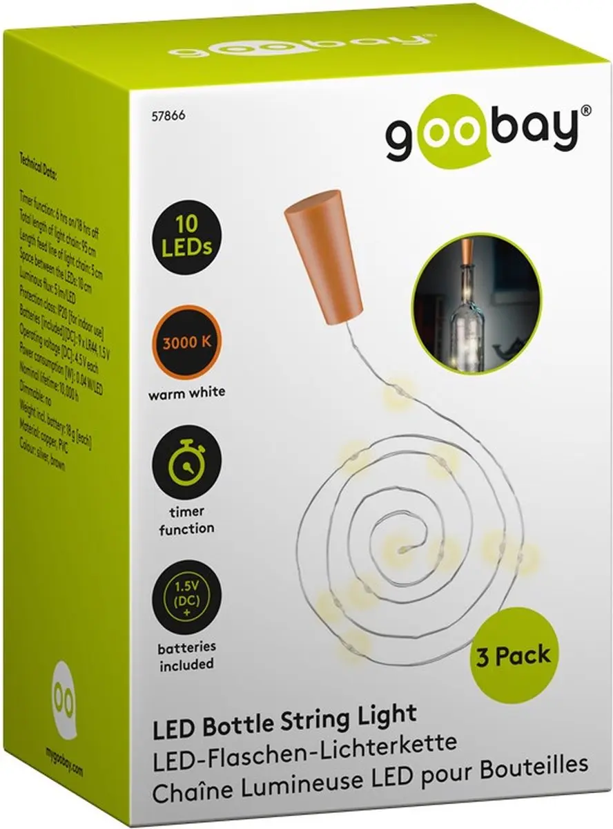 Goobay 10 LED Flessenverlichting - Lichtbruin/Zilver
