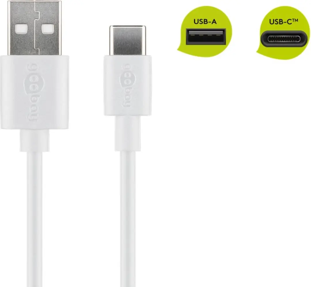 Goobay USB-C naar USB-A Kabel 2.0 - 0,1m - 2A - Wit - 10 Stuks