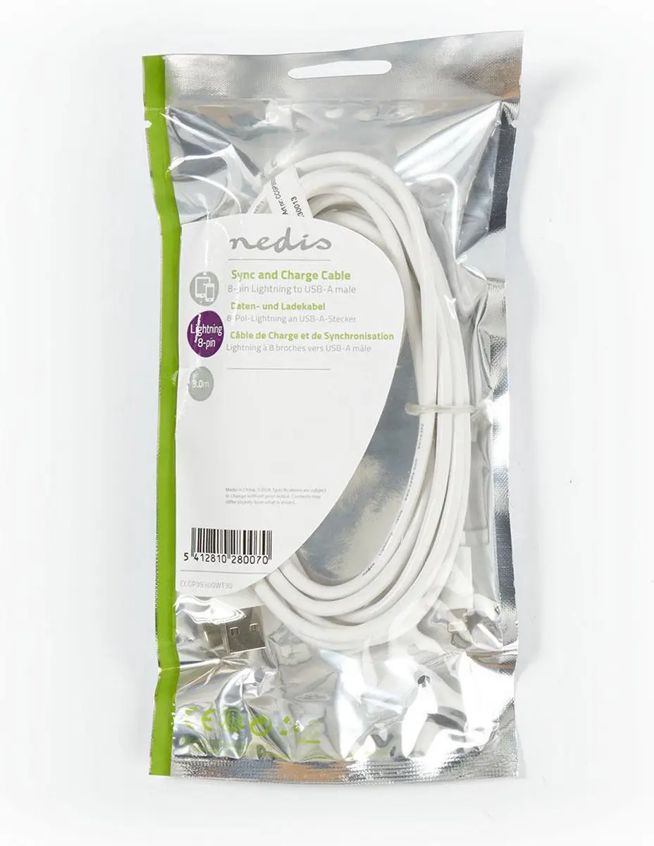 Nedis Lightning Kabel USB-A 3m - Wit