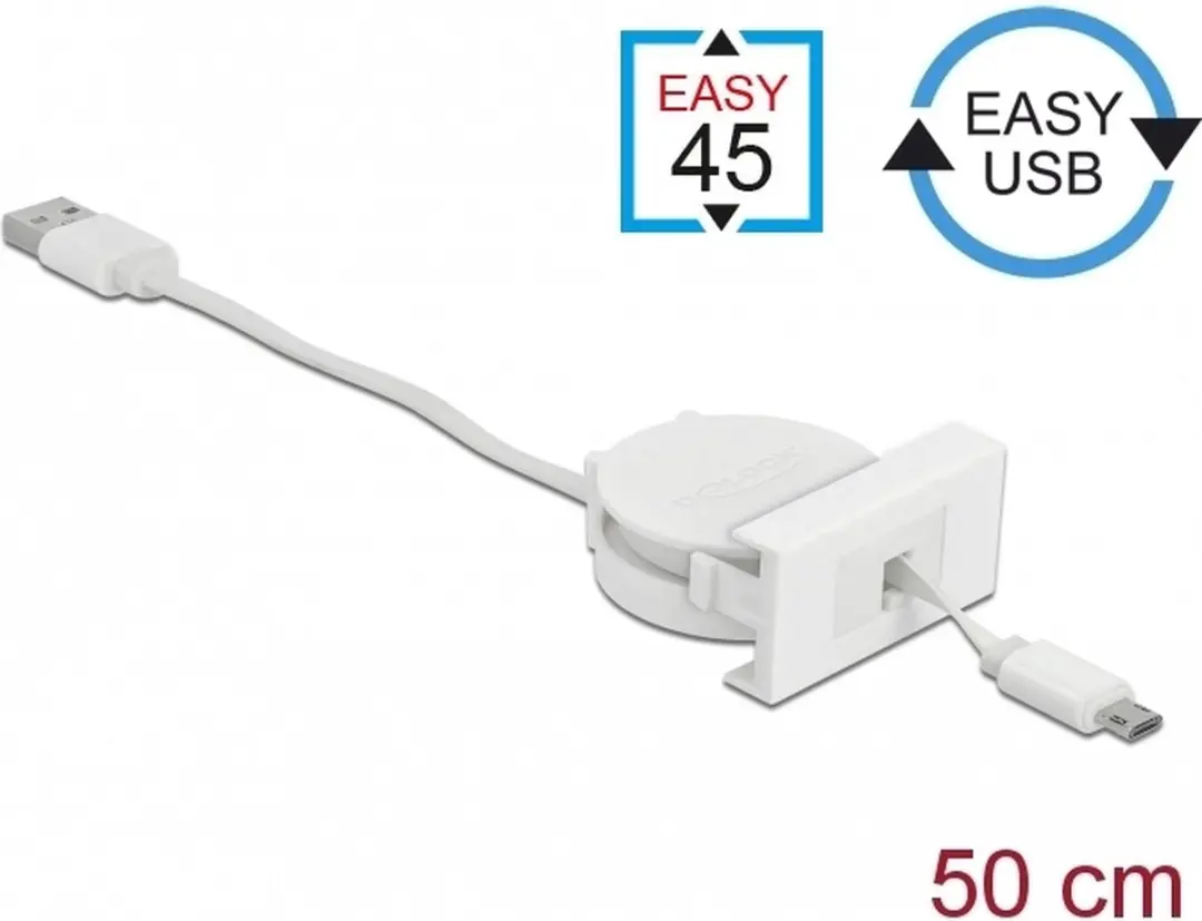 Delock Easy 45 USB 2.0 Kabel - Wit - Type-A naar Micro-B
