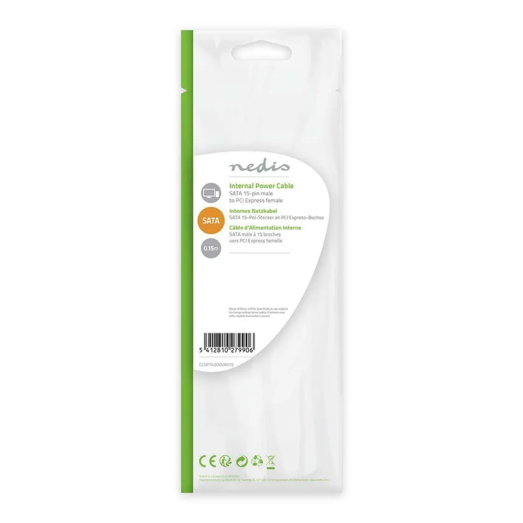 Nedis SATA naar PCIe Voedingskabel 15-Pins - 0,20m - Verguld - Geel/Zwart - afbeelding 6 van 6