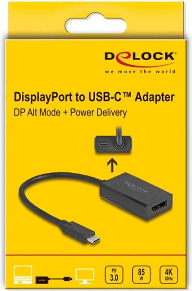 Delock DisplayPort naar USB-C Adapter 4K - 85W PD - Zwart