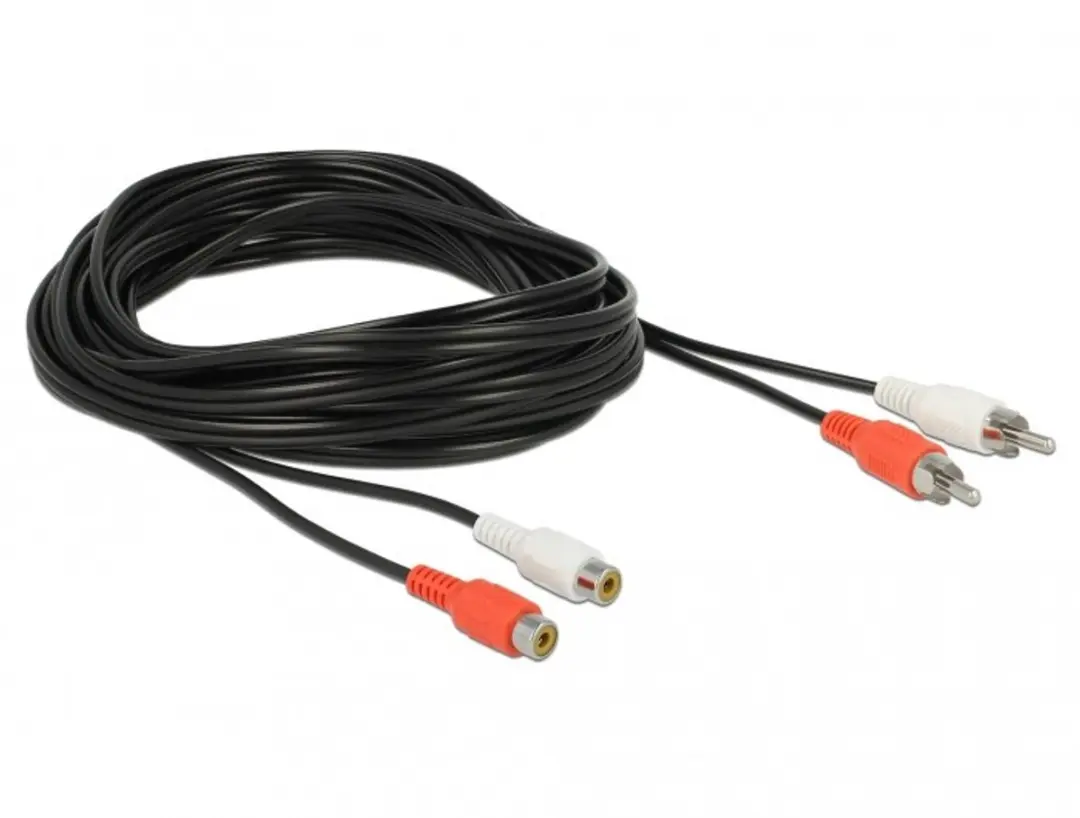 Delock RCA Extensiekabel 5m - Zwart/Rood/Wit