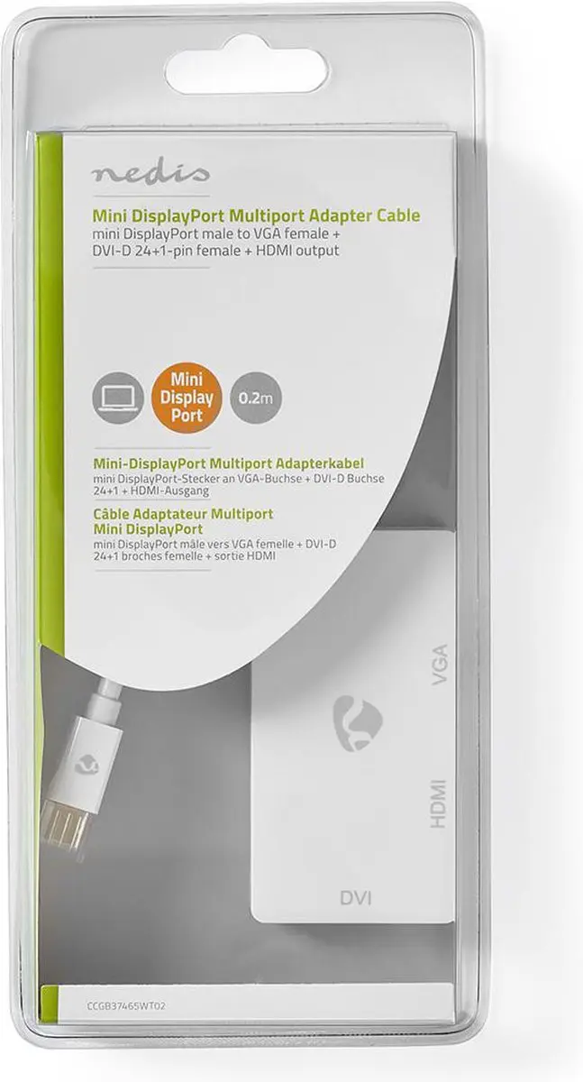 Nedis Mini DisplayPort-Kabel CCGB37465WT02 - DVI/HDMI/VGA - 0,2m Wit