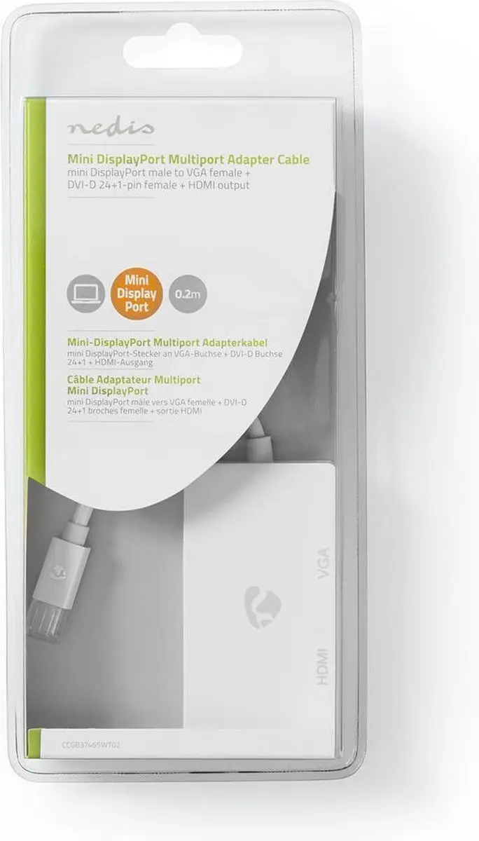 Nedis Mini DisplayPort-Kabel CCGB37465WT02 - DVI/HDMI/VGA - 0,2m Wit