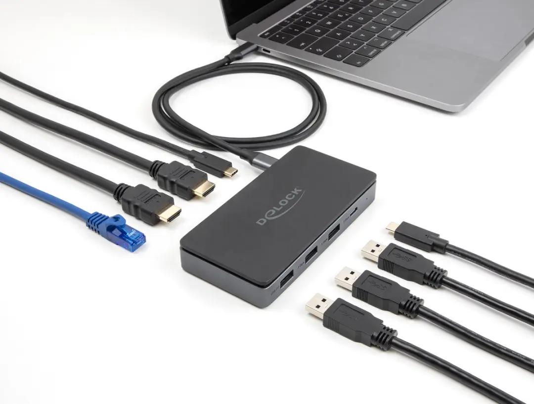 Delock USB Type-C Docking Station 88271 - Dual HDMI 4K - USB 3.0 - Gigabit LAN - 85W PD - Zwart/Grijs
