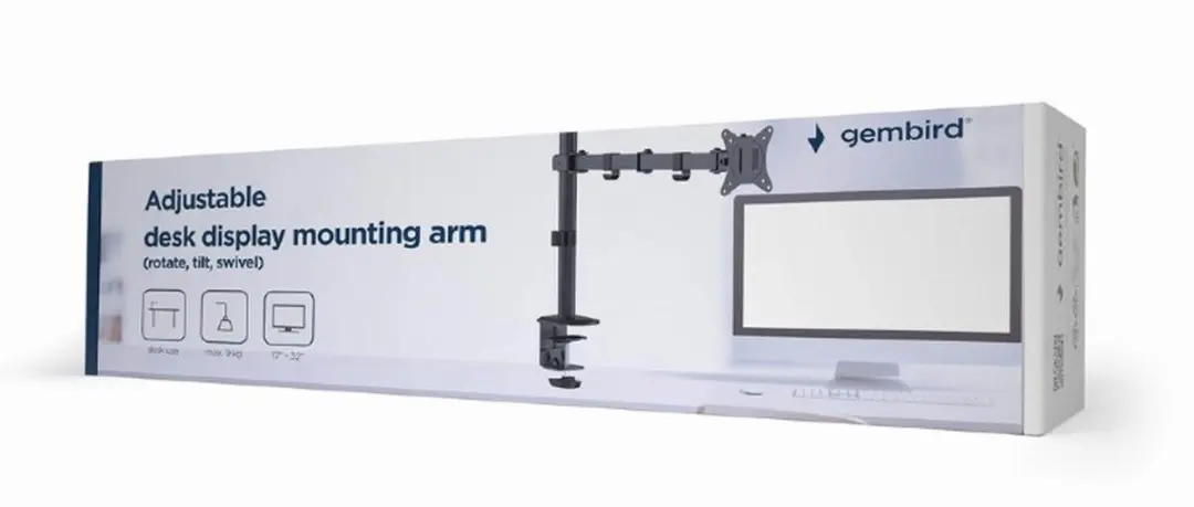 Gembird MA-D1-01 Monitorarm 17-32" - 90° Zwenk/Kantel/Rotatie - 9 kg - Zwart