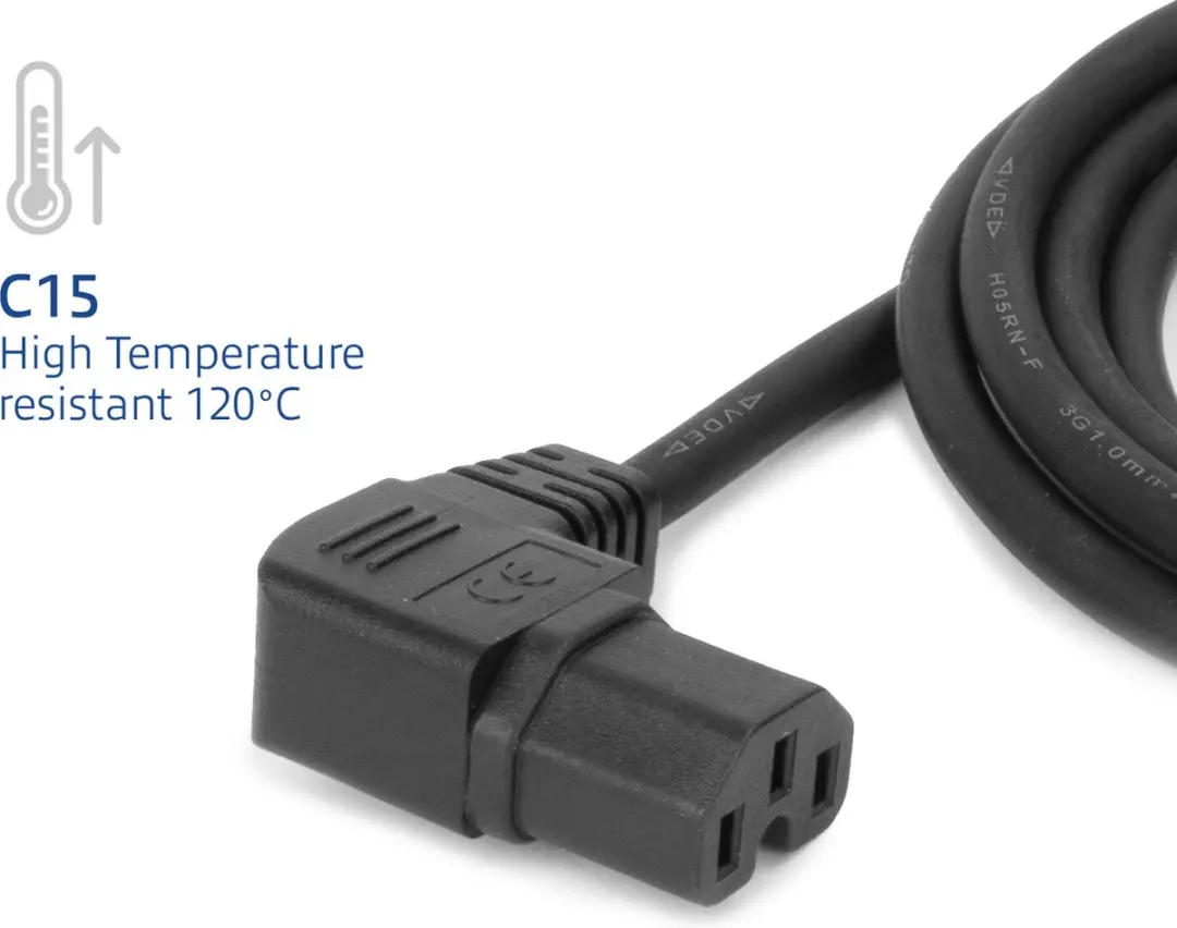 ACT AK5354 Netsnoer C14-C15 Haaks Links - 2m - Zwart