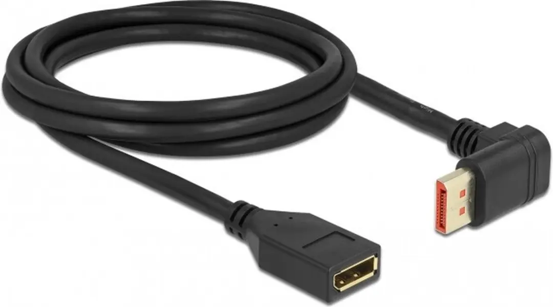 Delock DisplayPort Kabel 8K 60Hz 2m - 90° Hoek Male naar Female - Zwart
