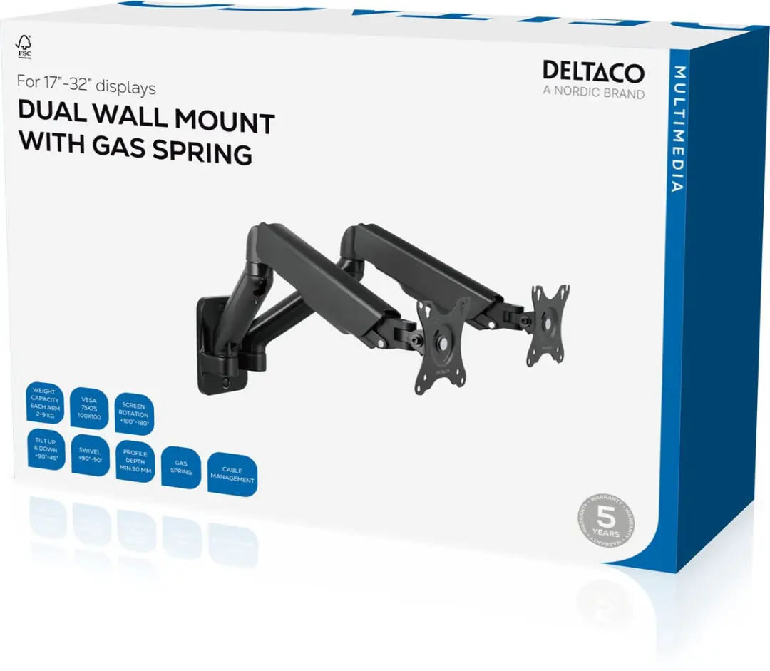 Deltaco ARM-0361 Monitorarm voor 2 Schermen - 17-32" - Zwart