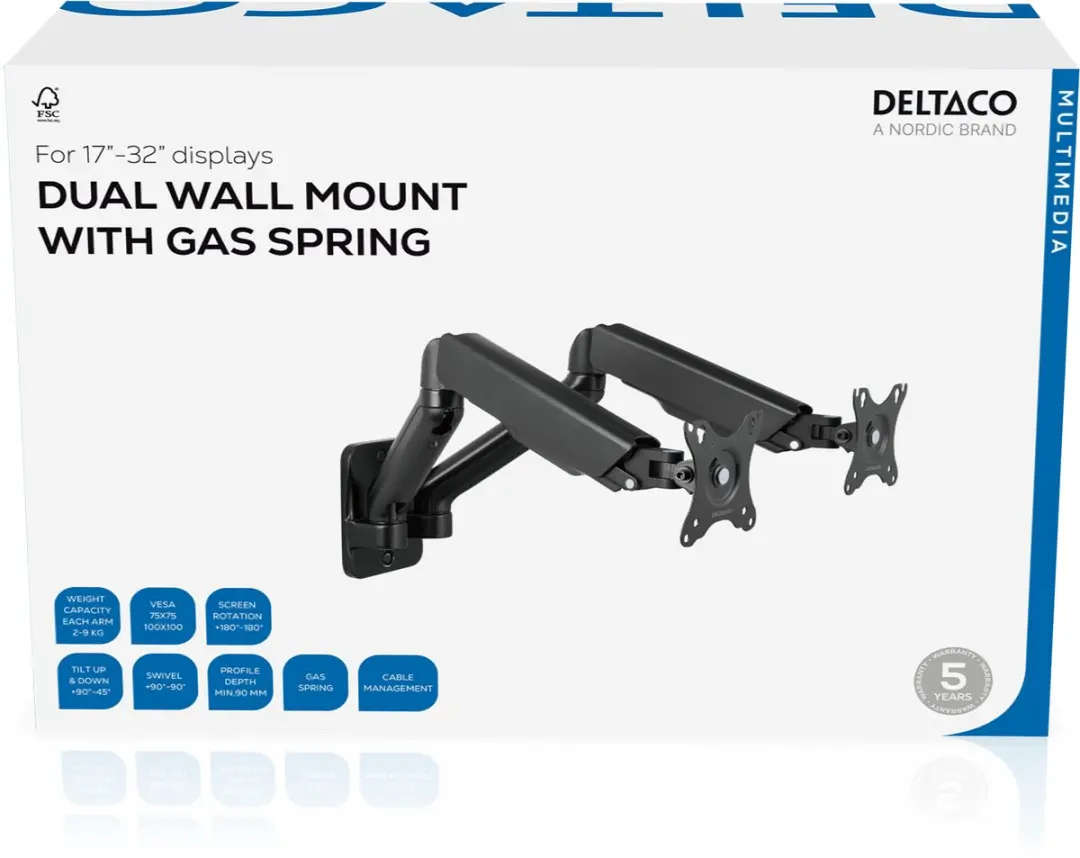 Deltaco ARM-0361 Monitorarm voor 2 Schermen - 17-32" - Zwart - afbeelding 6 van 6