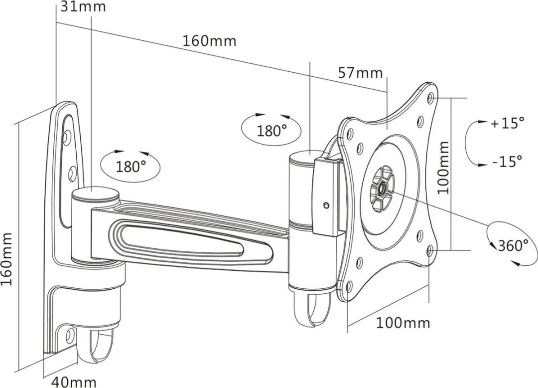InLine Muurbeugel 23106D - 69cm (27) - 15kg - Zwart