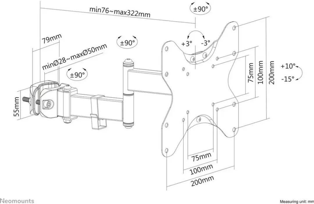 Neomounts FL40-450BL12 TV-paalsteun - 23-42" - Full Motion - Zwart