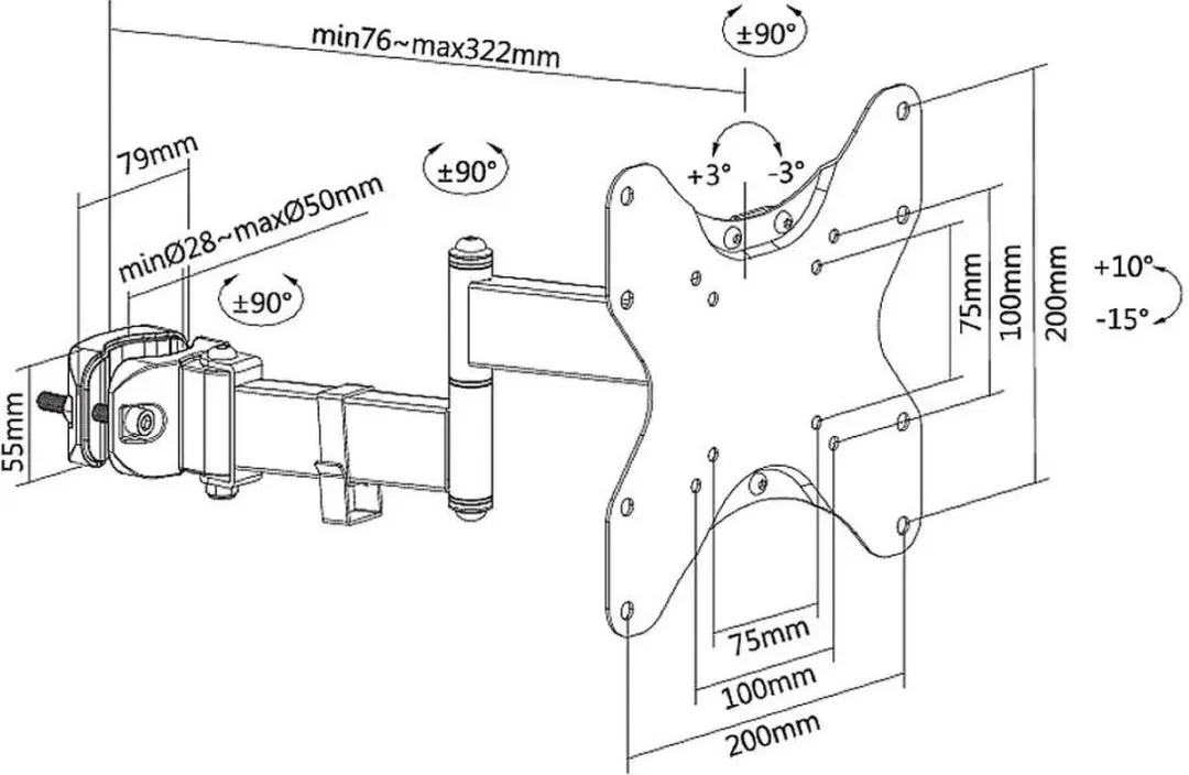 Neomounts FL40-450BL12 TV-paalsteun - 23-42" - Full Motion - Zwart