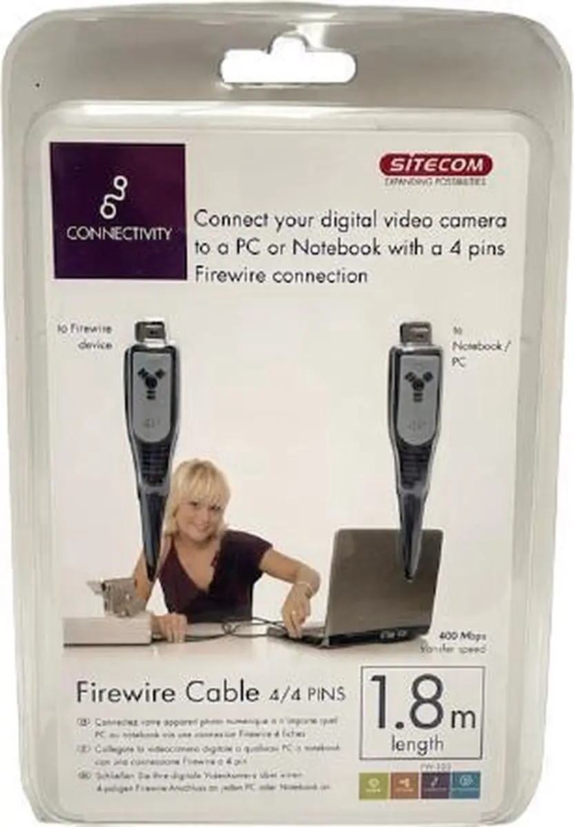 Sitecom FW-103 Firewire Kabel 4/4 Pin - 1.8m - Zwart