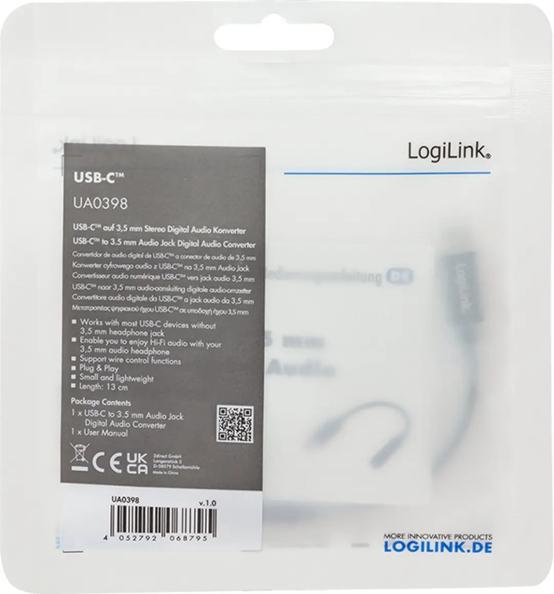 Logilink UA0398 USB-C naar Klinkenadapter 13cm - Zwart