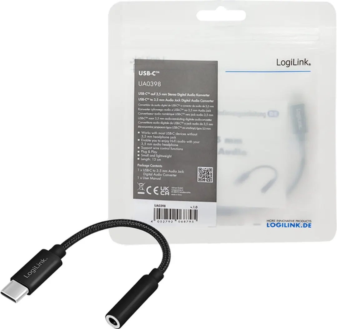 Logilink UA0398 USB-C naar Klinkenadapter 13cm - Zwart