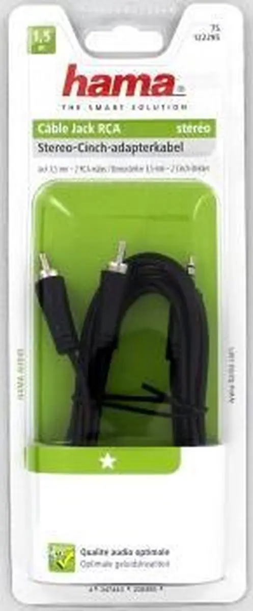 Hama Audiokabel 3,5mm Jack naar 2x Cinch Stereo 1,5m - Zwart