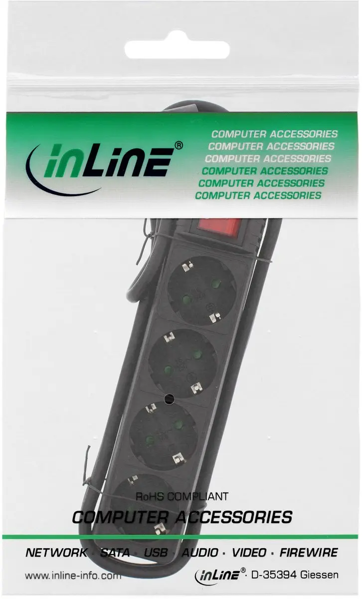 InLine Stekkerdoos 4-voudig - 3m - Zwart