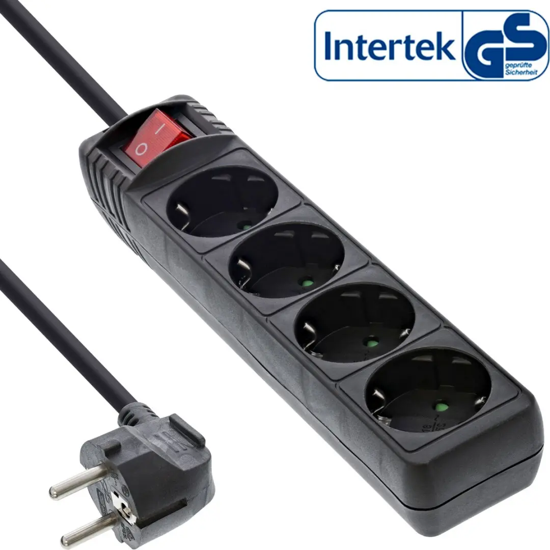 InLine Stekkerdoos 4-voudig - 3m - Zwart
