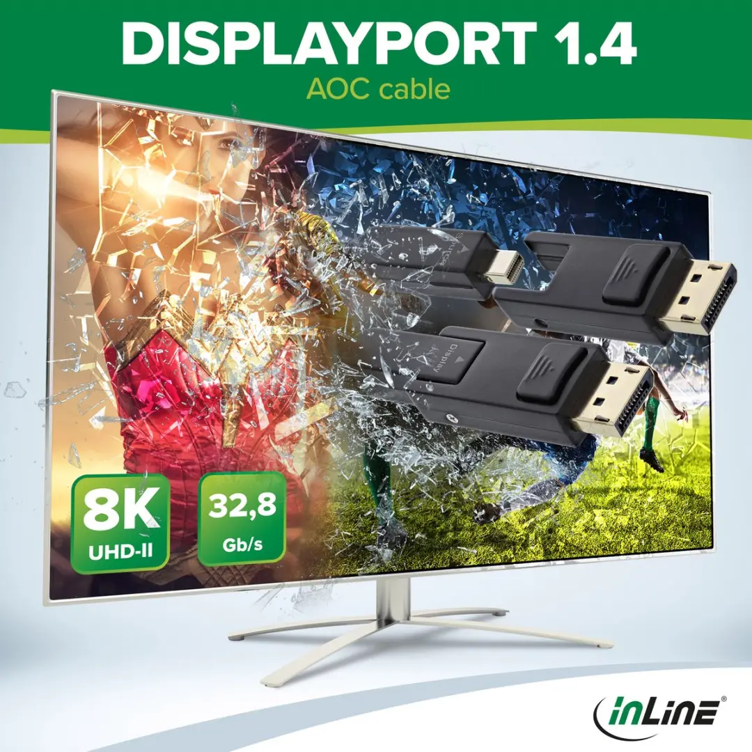 InLine DisplayPort 1.4 AOC-kabel 15m - 8K/4K - Black