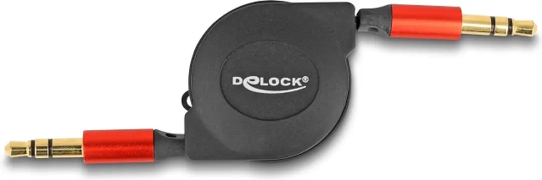 Delock Audio Retractable Kabel 3.5mm Jack M/M - 90cm - Zwart/Rood