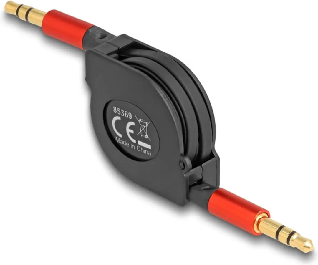 Delock Audio Retractable Kabel 3.5mm Jack M/M - 90cm - Zwart/Rood
