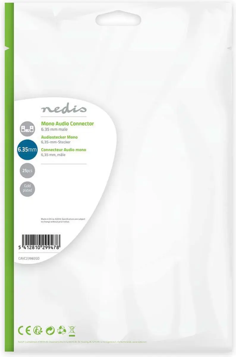 Nedis 6,35mm Audioconnector - Recht - Male - Verguld - 25 Stuks - afbeelding 6 van 6