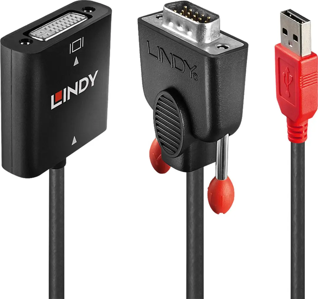 Lindy 38184 DVI-D naar VGA Adapter + USB - 0,2m - Zwart/Oranje