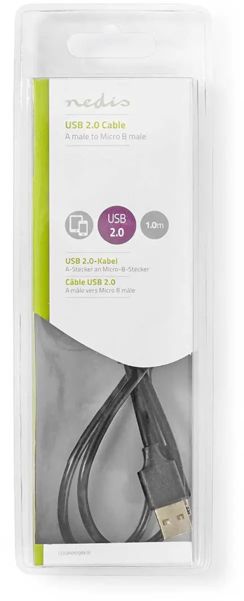 Nedis CCGB60510BK10 USB-kabel 1m - USB-A naar Micro-USB B - Zwart
