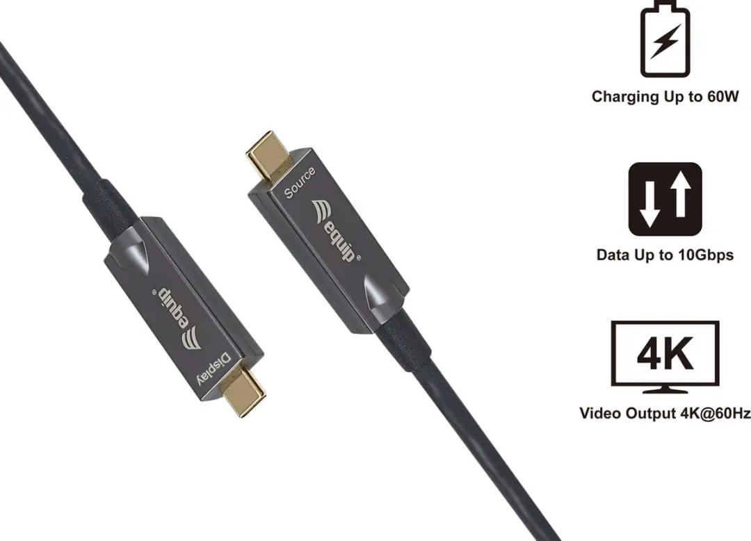 Equip 119461 USB-C naar C Active Optical Kabel 5m - 60W PD - 4K/60Hz
