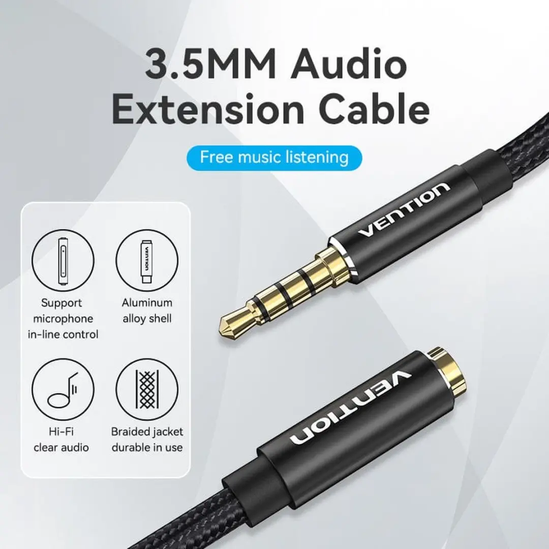 Vention Gevlochten 3,5mm TRRS Verlengkabel 1,5m - Zwart