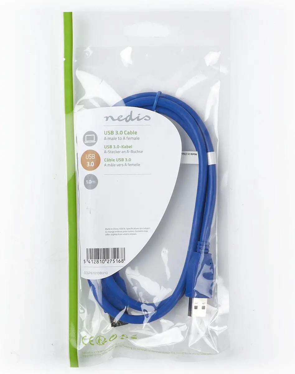 Nedis USB 3.2 Gen 1 A-A Kabel 5Gbps 1m - Blauw