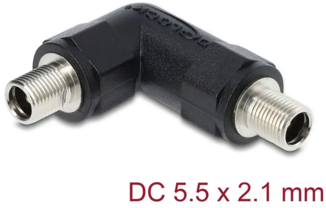 Delock DC Barrel Jack Adapter 5.5x2.1mm Vrouw-Vrouw - 90° Hoek - Zwart