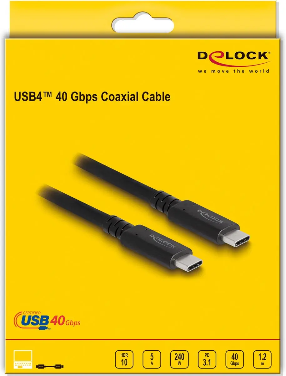 Delock USB4 40Gbps Coaxiale Kabel 1.2m - 240W
