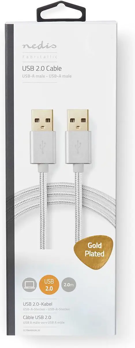 Nedis USB 2.0 A-A Kabel 10W 480Mbps 2m - Verguld - Aluminium