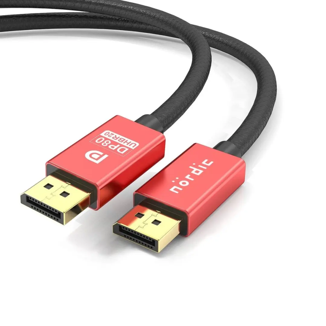 NÖRDIC DP-631 DisplayPort 2.1 Kabel 80Gbps - 16K60Hz - 3m - Zwart/Rood