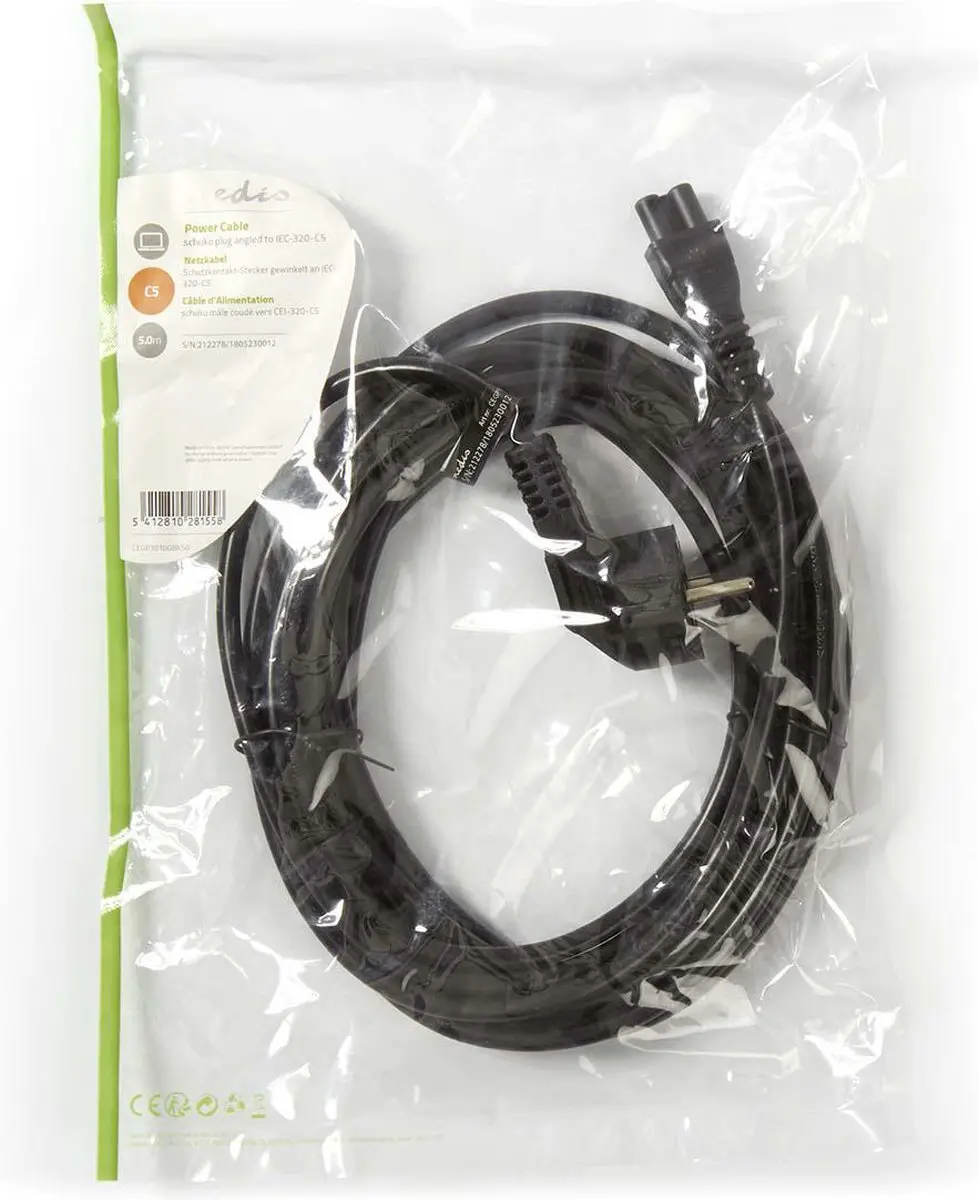 Nedis Stroomkabel Type F CEE 7/7 Male IEC-320-C5 - 5m - Zwart