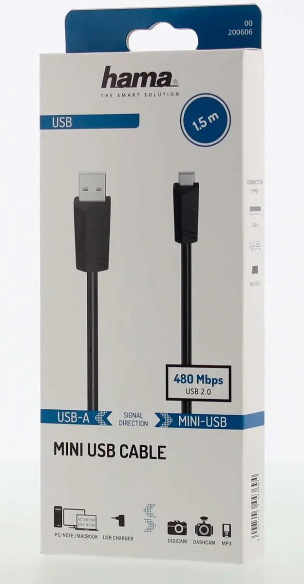 Hama Mini-USB-kabel USB 2.0 1,5m - Zwart