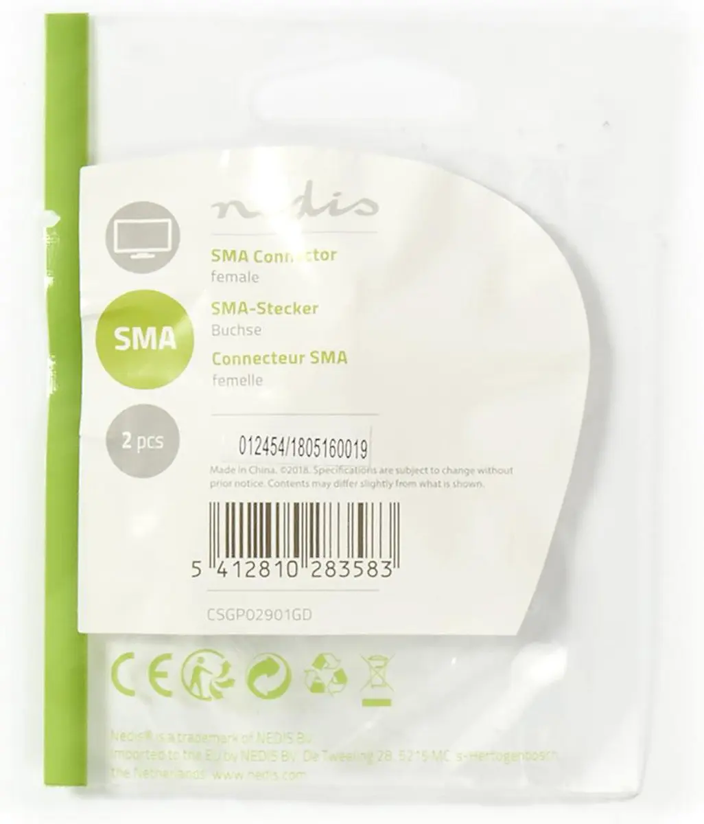 Nedis SMA-Connector Recht Female Verguld 50 Ohm - 2 Stuks