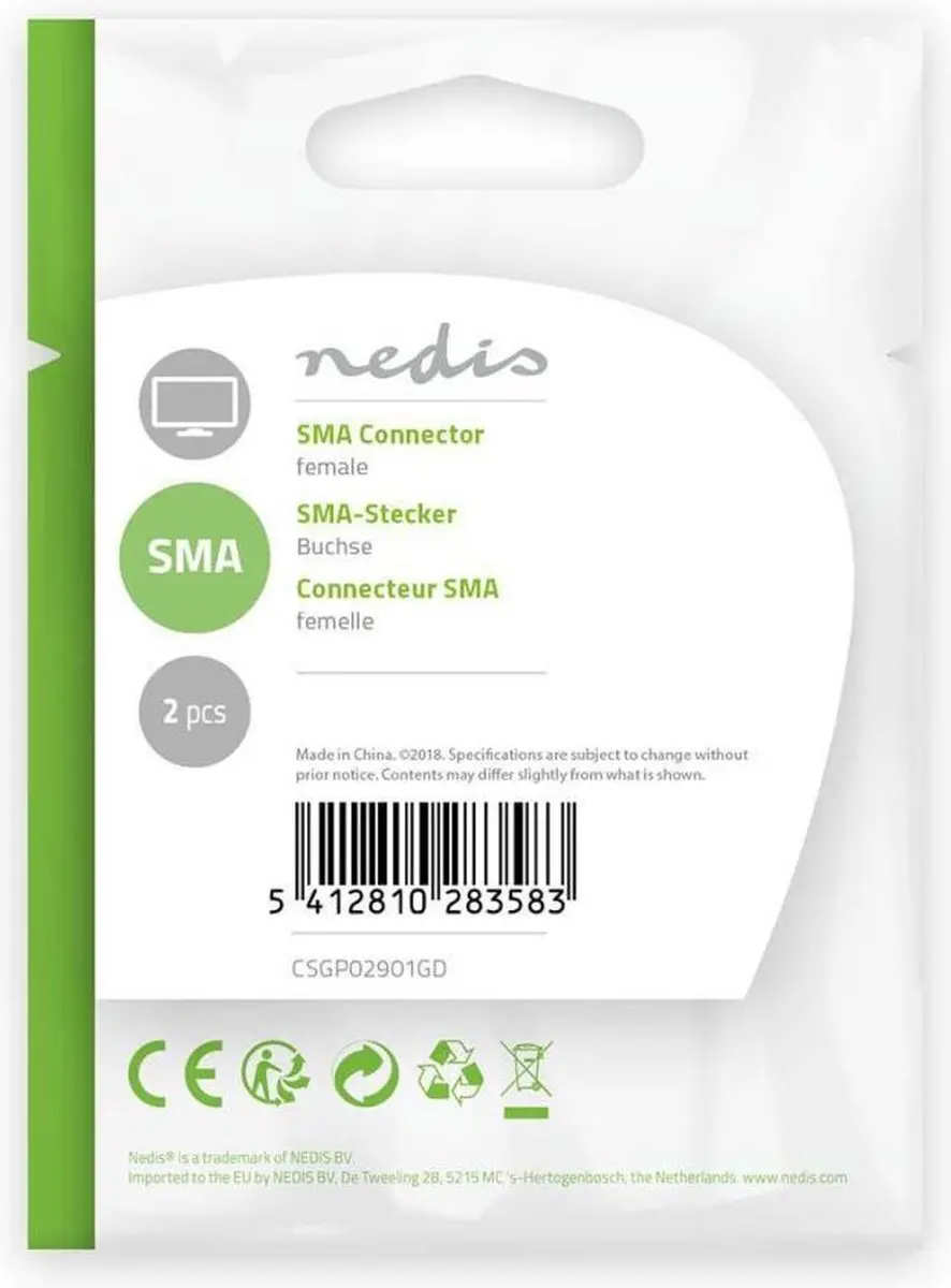 Nedis SMA-Connector Recht Female Verguld 50 Ohm - 2 Stuks - afbeelding 6 van 6