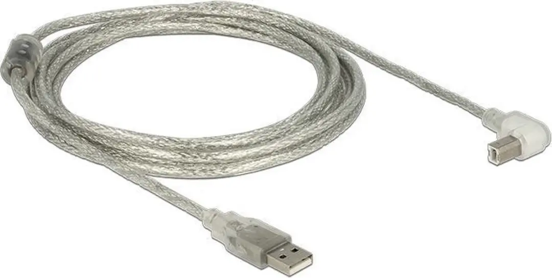 Delock USB 2.0 A naar B hoekstekker 3m - Transparant