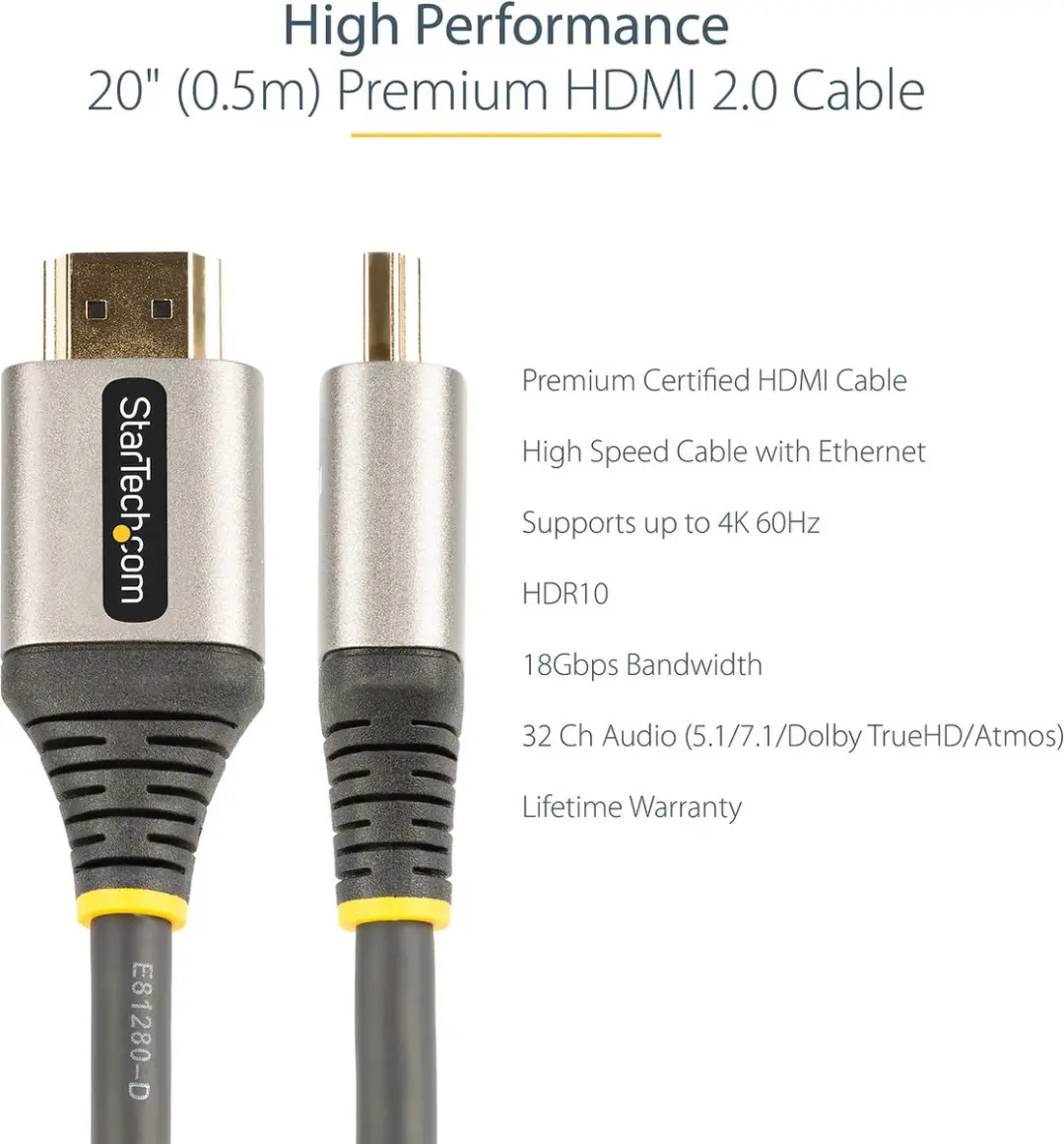 Startech HDMI Kabel HDMMV50CM 50cm - Zwart/Grijs