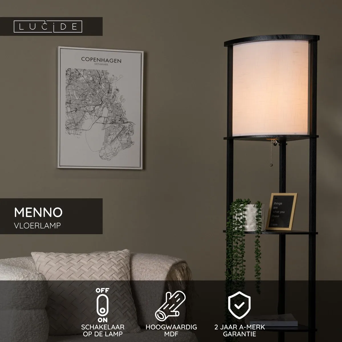 Lucide MENNO Vloerlamp E27 - Zwart